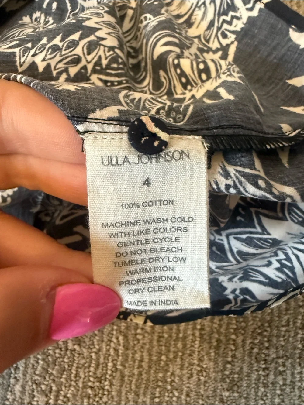 Ulla Johnson Black and White Botanical Puff Sleeve Blouse